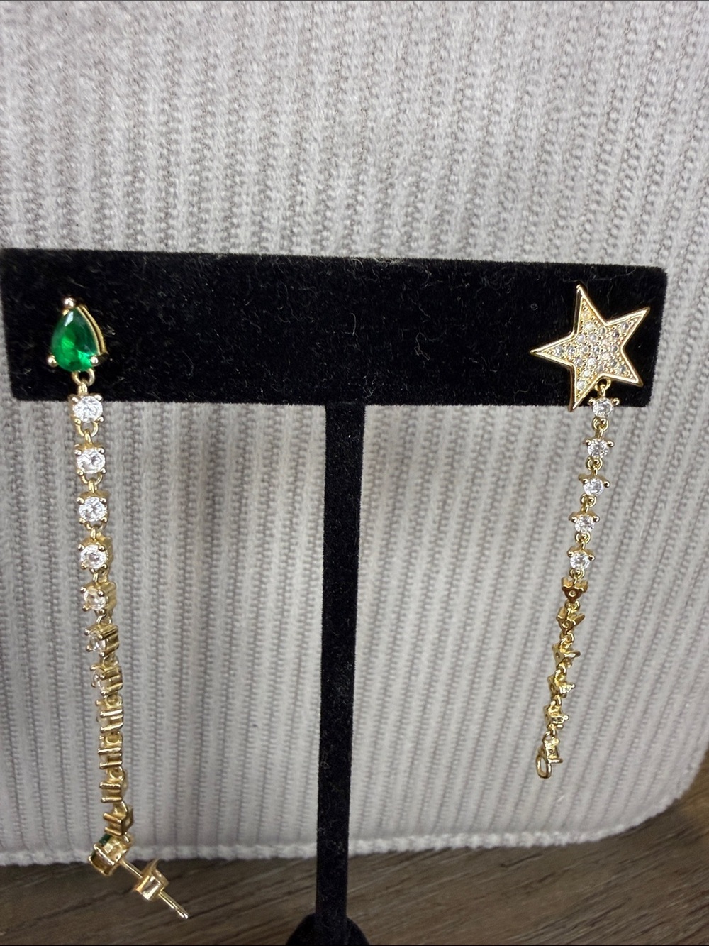 Gold Star & Green Teardrop Dangle Earring Bundle